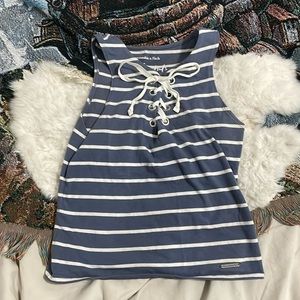 Abercrombie and Fitch Blue Gray Tied front Striped Top